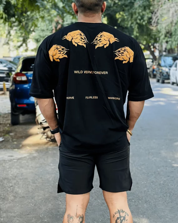 WILD VERVE FOREVER FIERY BULL OVERSIZED T-SHIRT (GOLD PRINT)