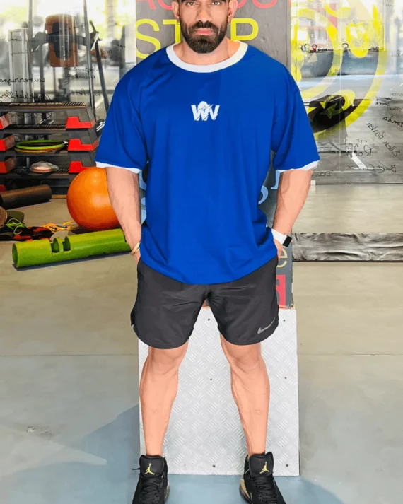 WILD OVERSIZED WHITE RIB COLLAR T-SHIRT (BLUE)